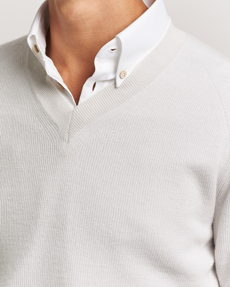 Herre | Gensere | Brioni | Rib Cashmere V-Neck Sweater Light Grey
