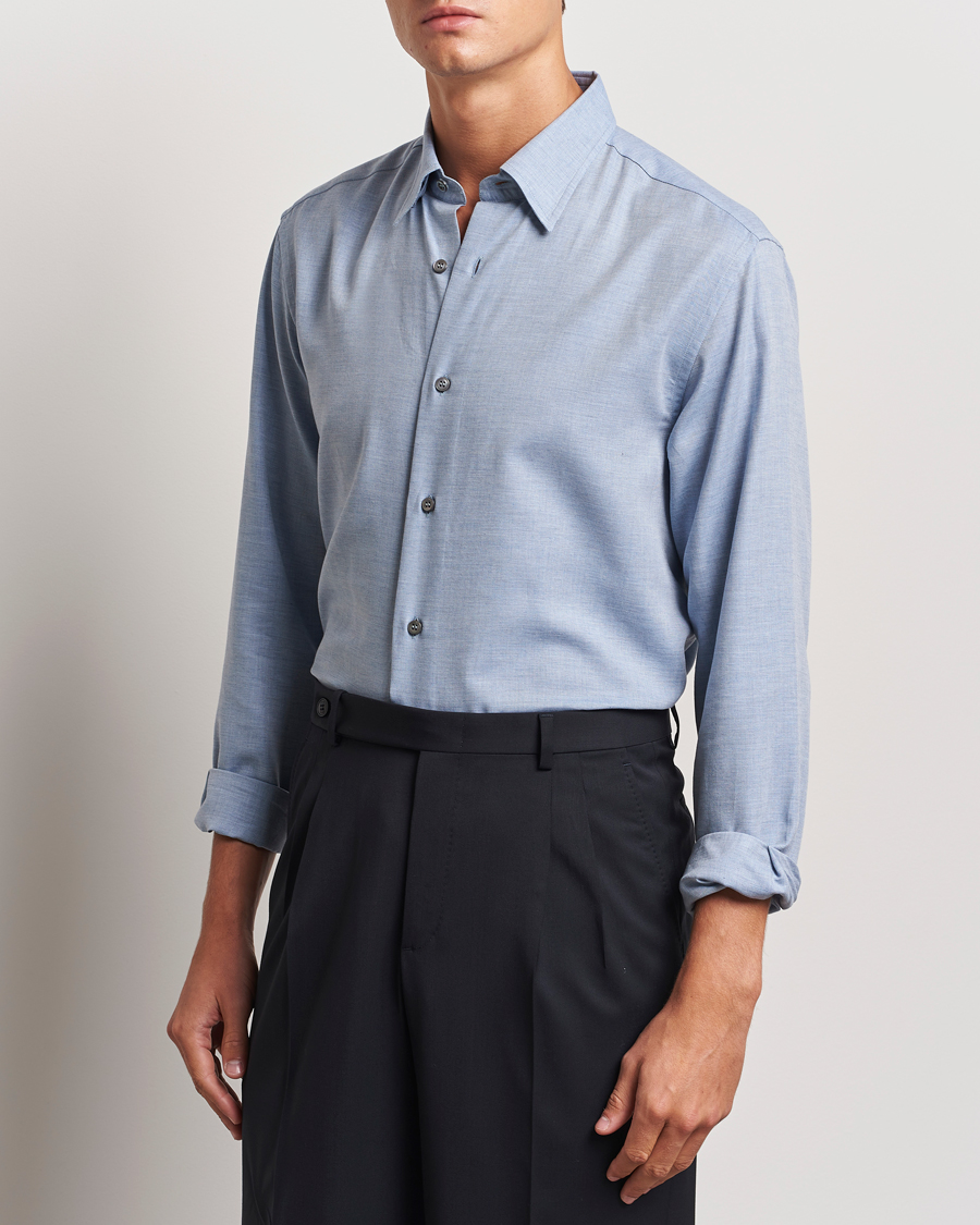 Herre | Skjorter | Brioni | Cotton/Cashmere Flannel Shirt Light Blue
