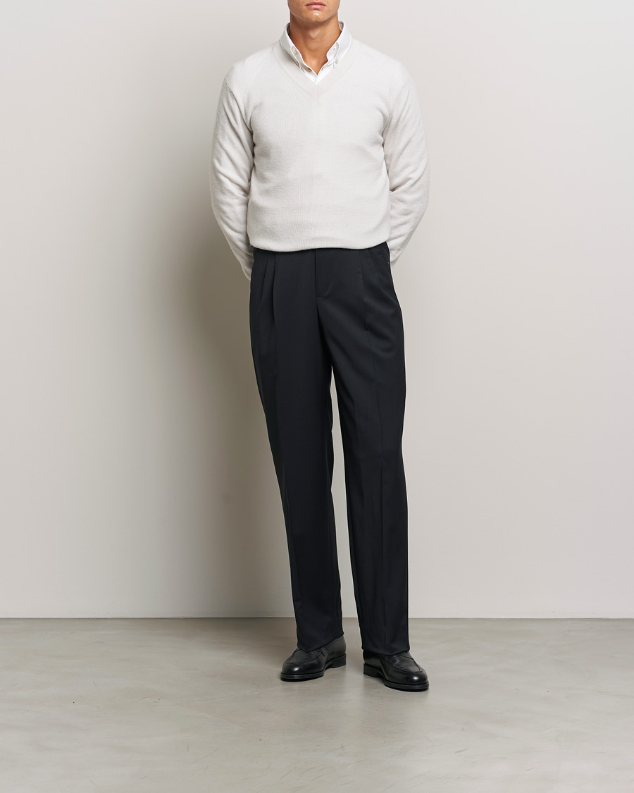 Herre | Bukser | Brioni | Pleated Wool Trousers Navy