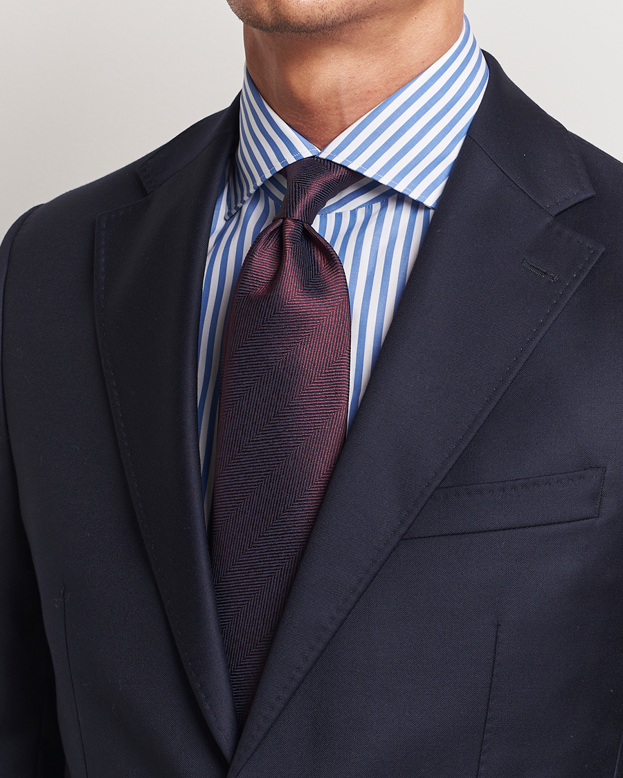 Herre | Brioni Herringbone Silk Tie Burgundy | Brioni | Herringbone Silk Tie Burgundy