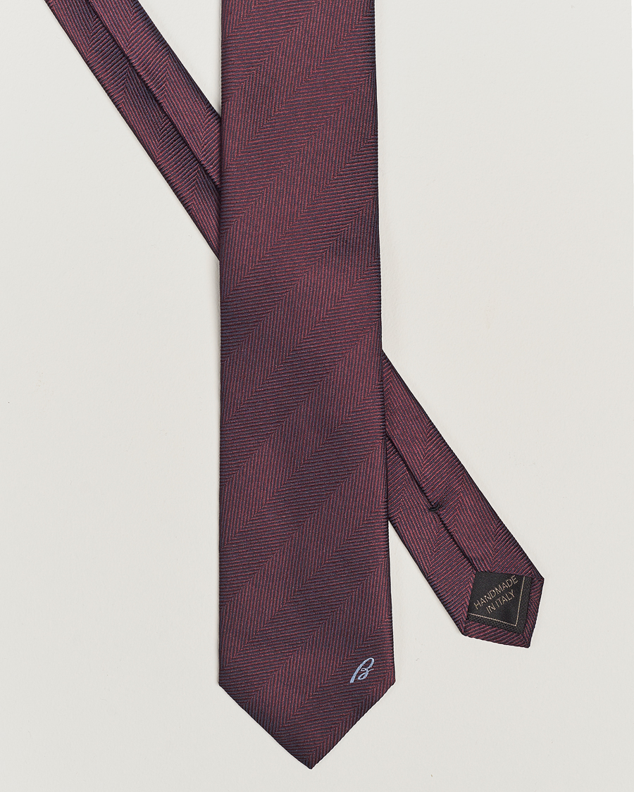 Herre | Brioni Herringbone Silk Tie Burgundy | Brioni | Herringbone Silk Tie Burgundy
