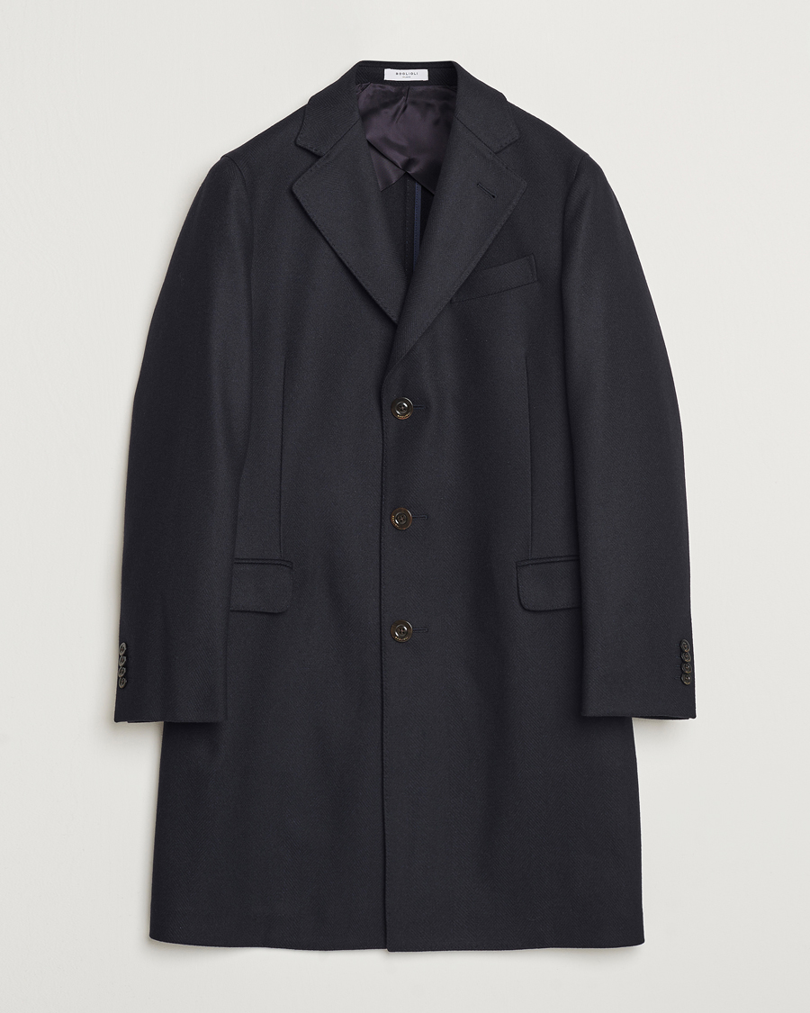 Herre | Jakker | Boglioli | Herringbone Wool Coat Navy