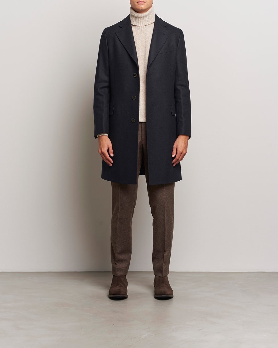 Herre | Jakker | Boglioli | Herringbone Wool Coat Navy