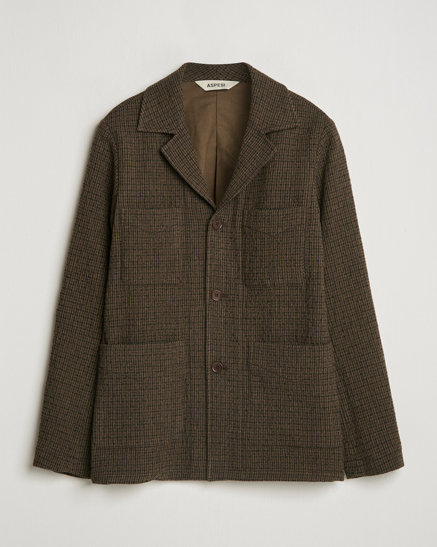 Herre | Jakker | Aspesi | Wool Houndstooth Jacket Dark Brown