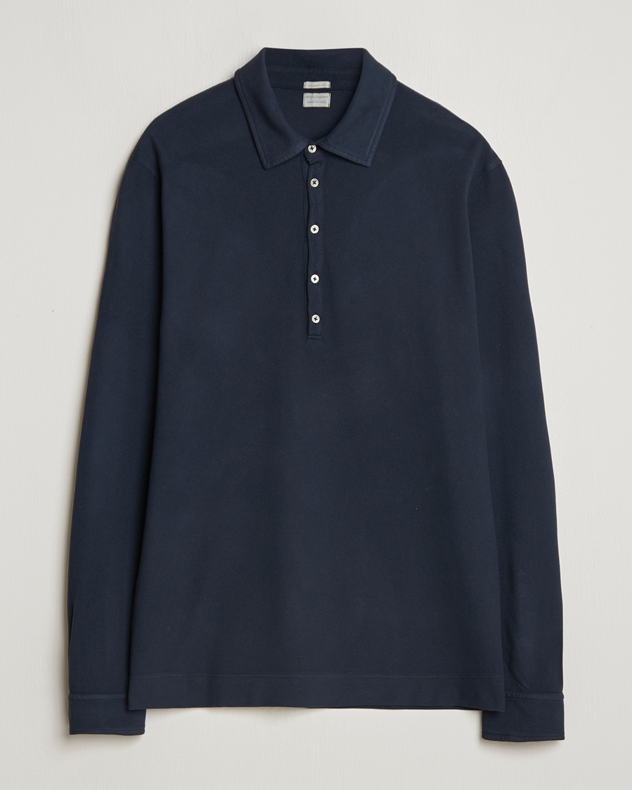 Herre | Gensere | Massimo Alba | Ischia Cotton/Cashmere Long Sleeve Polo Navy