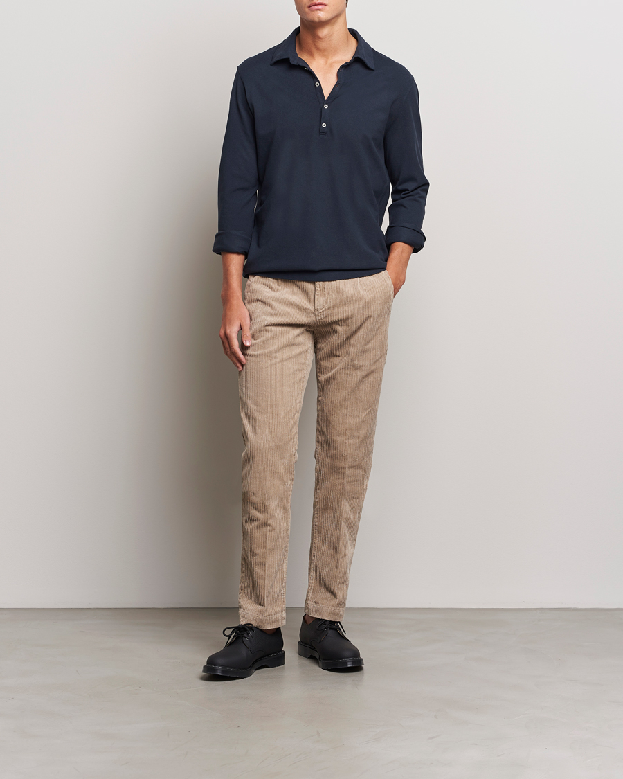 Herre | Gensere | Massimo Alba | Ischia Cotton/Cashmere Long Sleeve Polo Navy