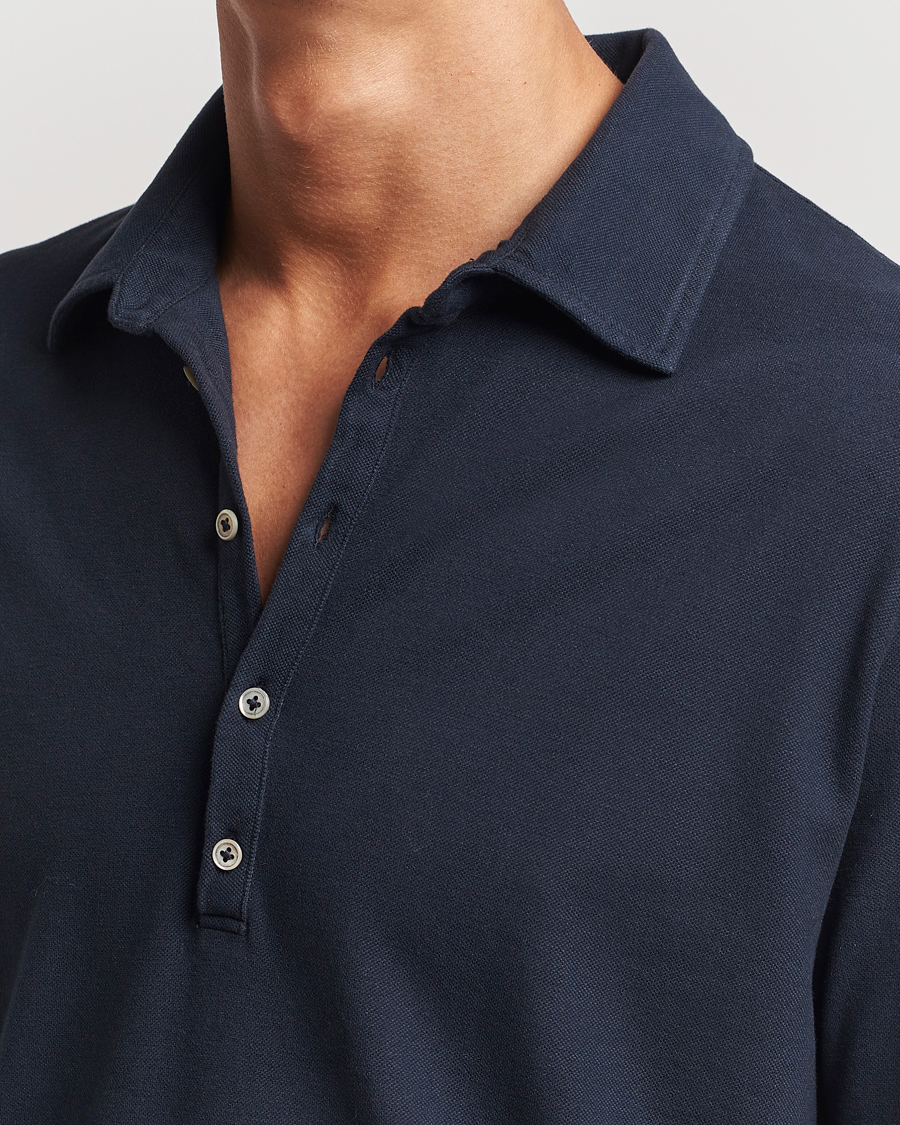 Herre | Gensere | Massimo Alba | Ischia Cotton/Cashmere Long Sleeve Polo Navy