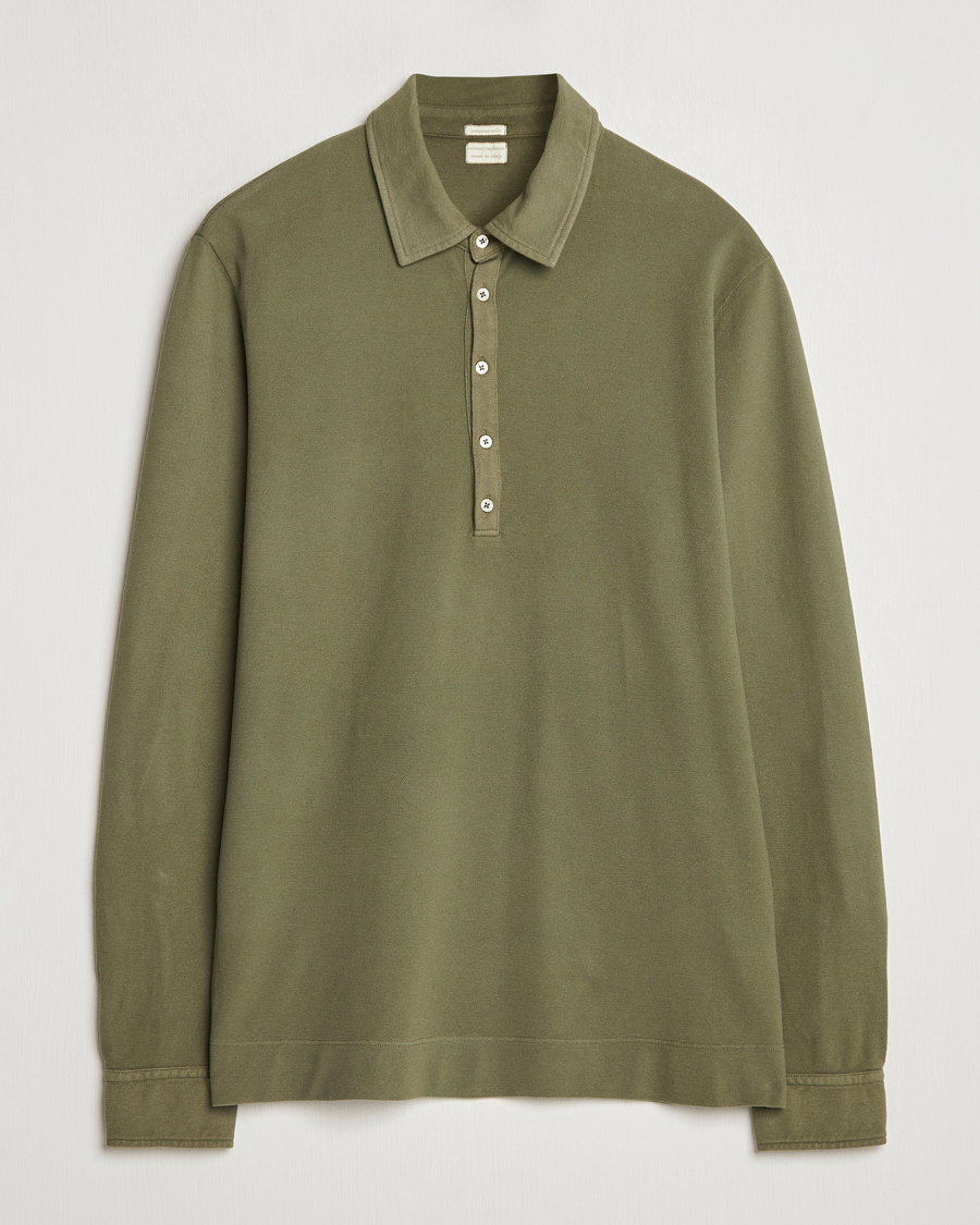 Herre | Gensere | Massimo Alba | Ischia Cotton/Cashmere Long Sleeve Polo Military