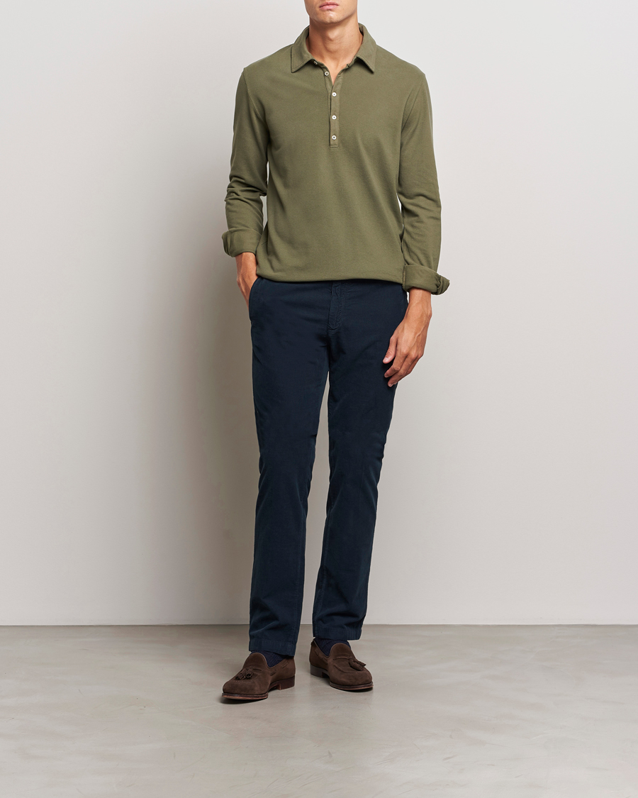 Herre | Gensere | Massimo Alba | Ischia Cotton/Cashmere Long Sleeve Polo Military