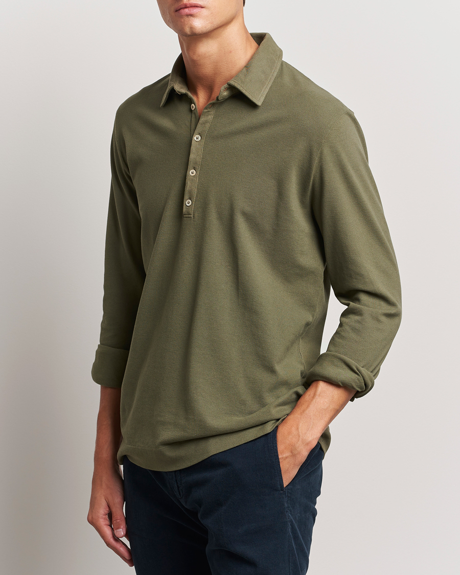 Herre | Gensere | Massimo Alba | Ischia Cotton/Cashmere Long Sleeve Polo Military