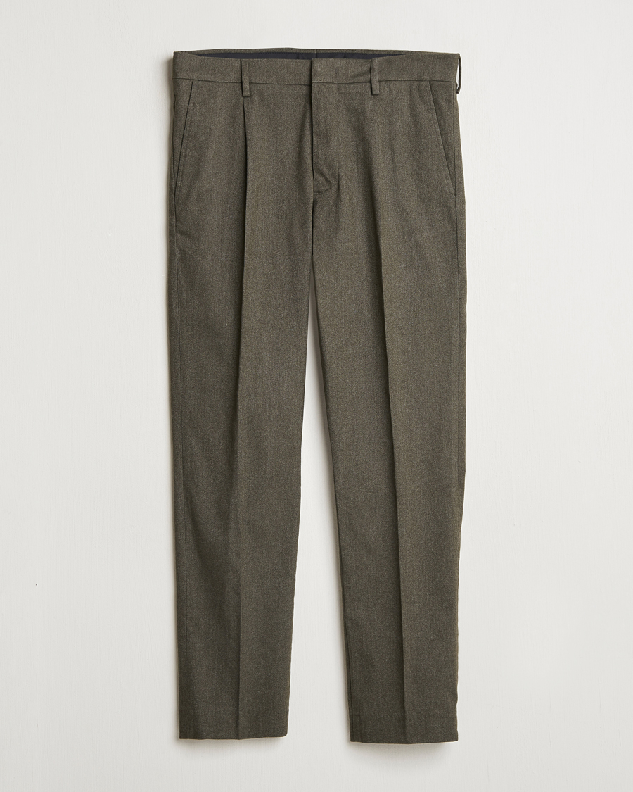 Herre | Bukser | NN07 | Bill Pleated Brushed Cotton Trousers Dark Army