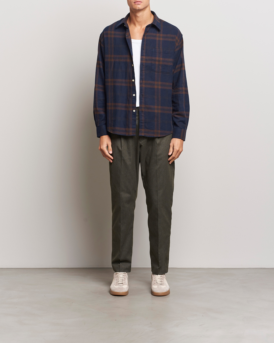 Herre | Bukser | NN07 | Bill Pleated Brushed Cotton Trousers Dark Army