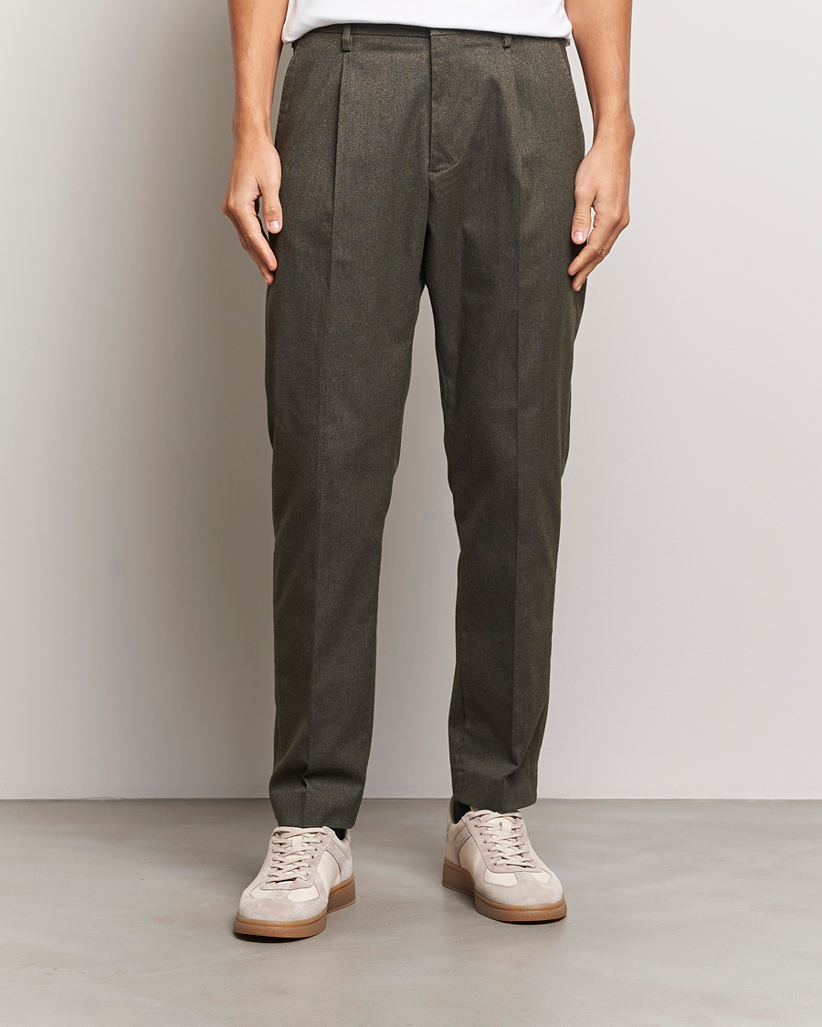 Herre | Bukser | NN07 | Bill Pleated Brushed Cotton Trousers Dark Army