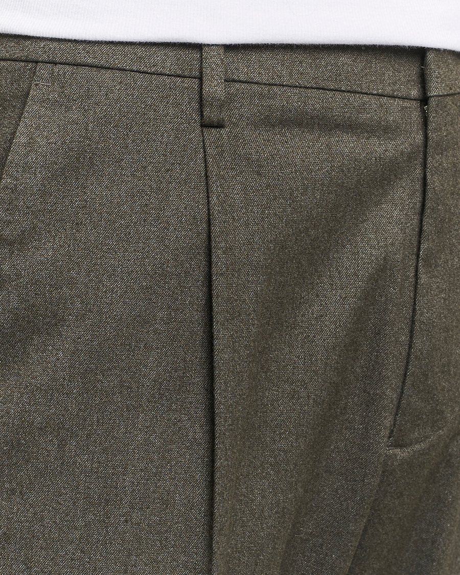 Herre | Bukser | NN07 | Bill Pleated Brushed Cotton Trousers Dark Army