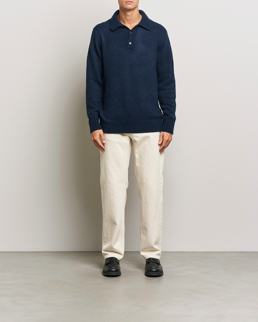 Herre | Gensere | NN07 | Lee Brushed Wool Polo Navy Blue