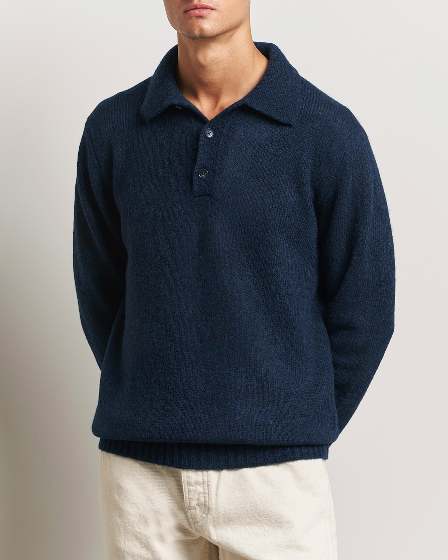 Herre | Gensere | NN07 | Lee Brushed Wool Polo Navy Blue