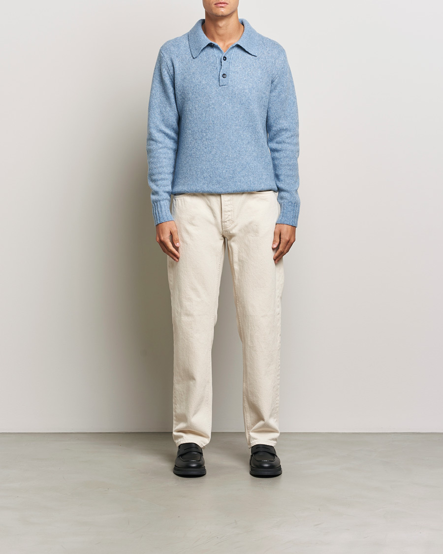 Herre | Gensere | NN07 | Lee Brushed Wool Polo Tink Blue