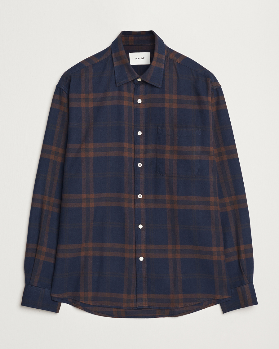 Herre | Skjorter | NN07 | Deon Flannel Shirt Blue/Brown