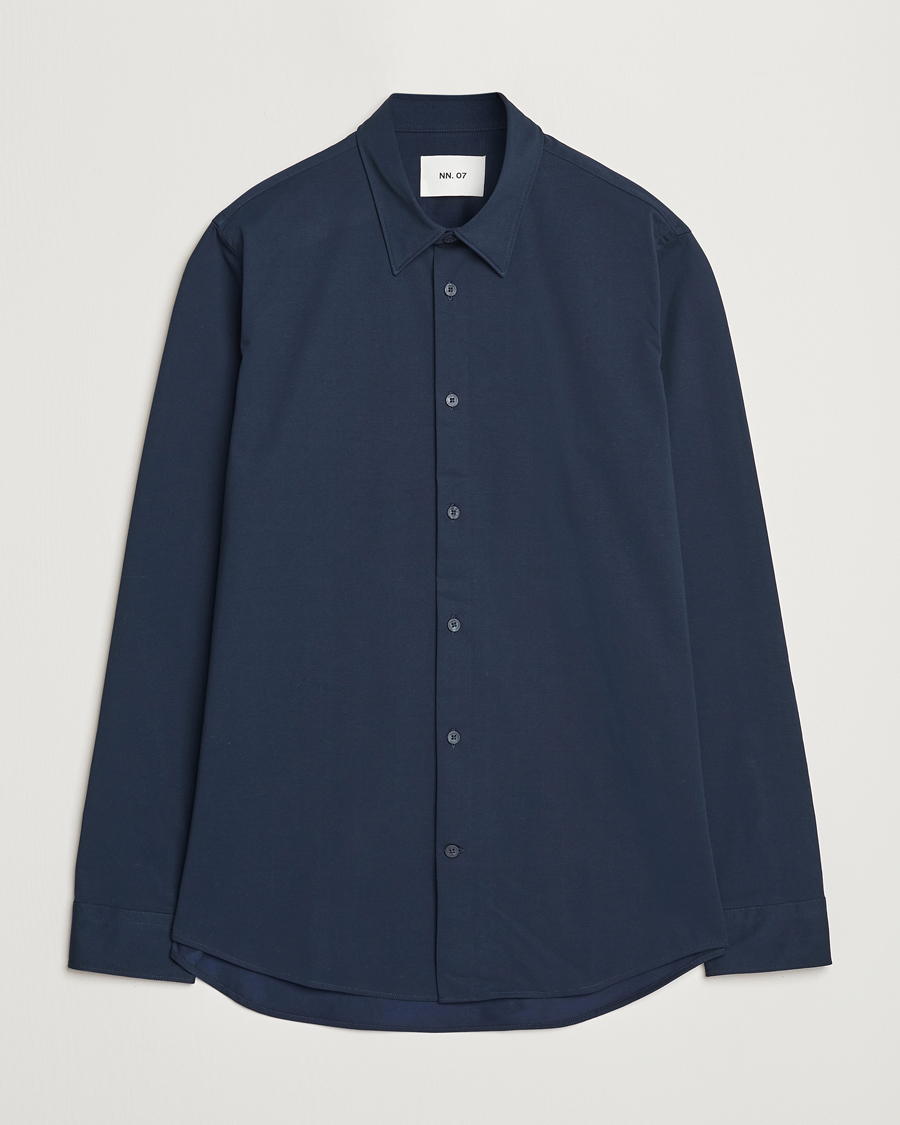 Herre | Skjorter | NN07 | Elian Mercerized Cotton Shirt Navy Blue