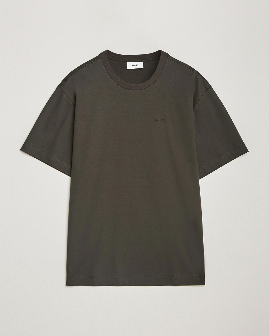Herre | T-Shirts | NN07 | Nat Logo Mercerized Crew Neck T-Shirt Dark Army