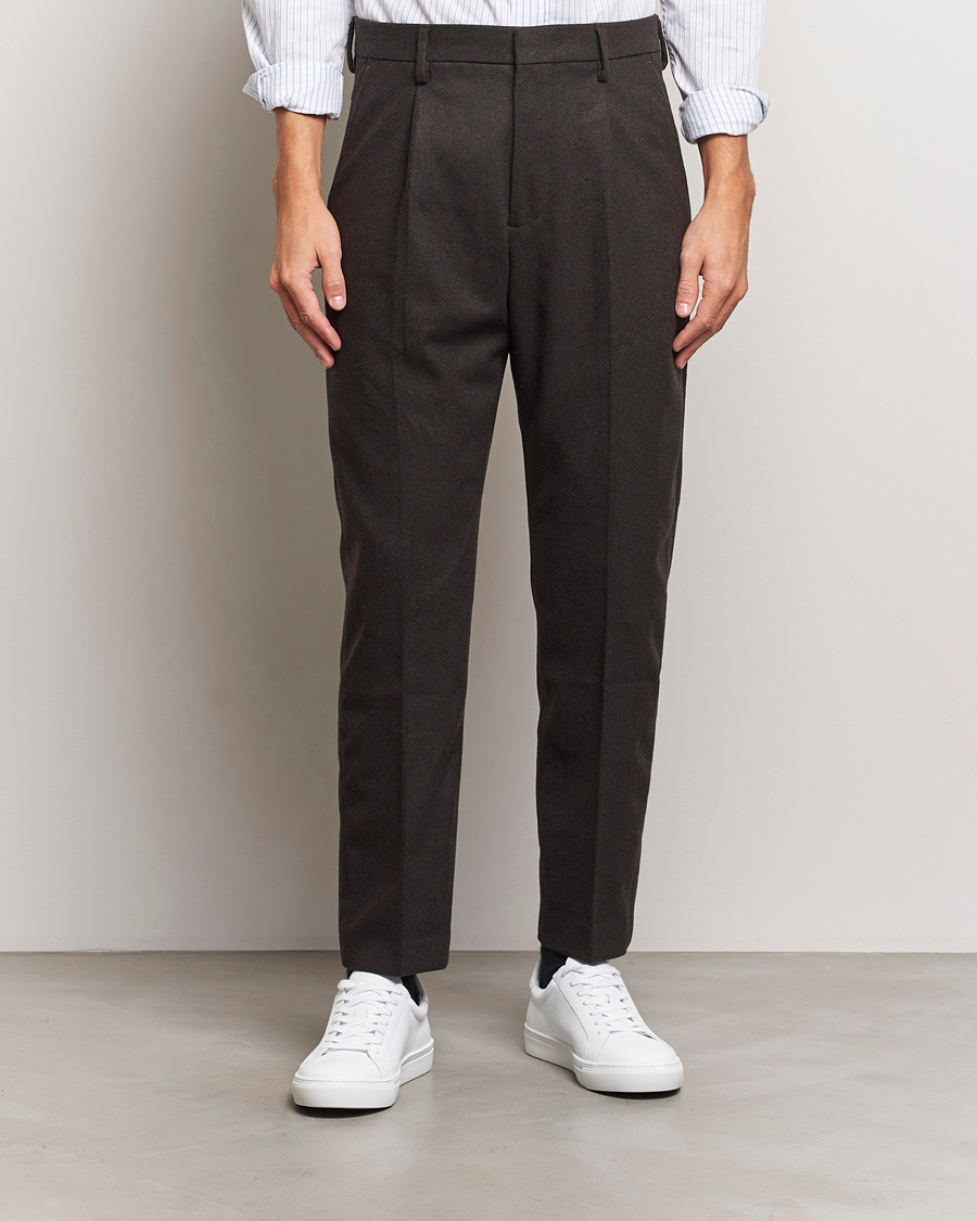 Herre | Bukser | NN07 | Bill Wool Pleated Trousers Dark Brown