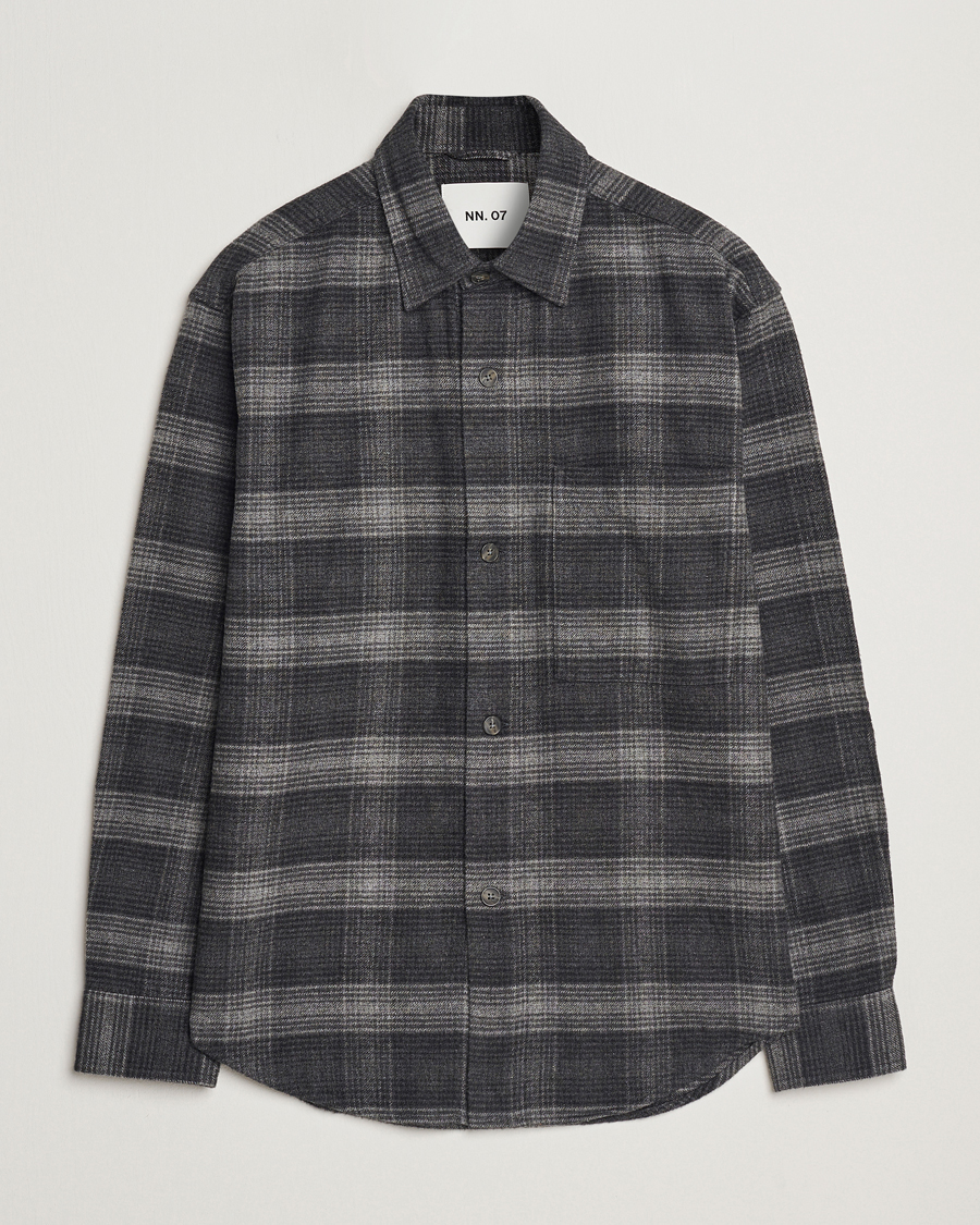 Herre | Skjorter | NN07 | Adwin Checked Flannel Overshirt Black/Grey