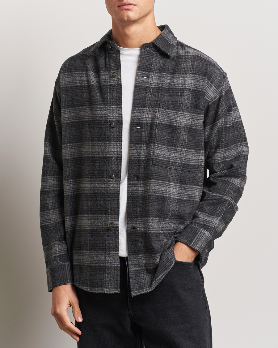 Herre | Skjorter | NN07 | Adwin Checked Flannel Overshirt Black/Grey