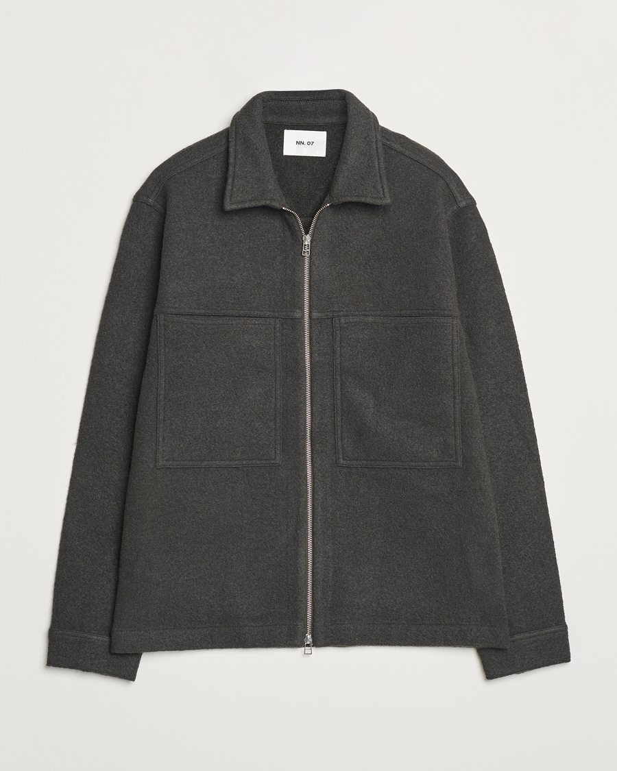 Herre | Gensere | NN07 | Isak Boiled Wool Full Zip Dark Army