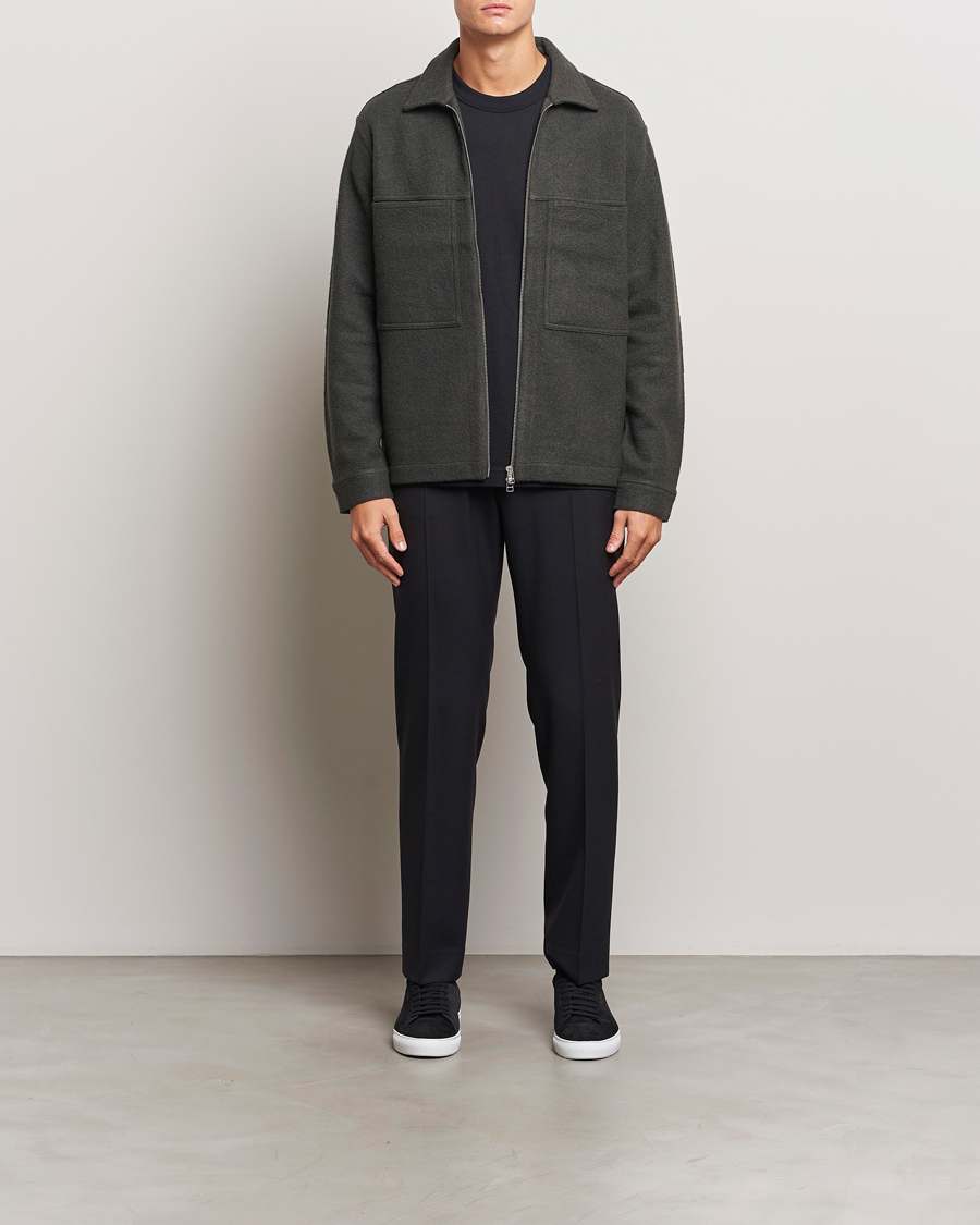Herre | Gensere | NN07 | Isak Boiled Wool Full Zip Dark Army