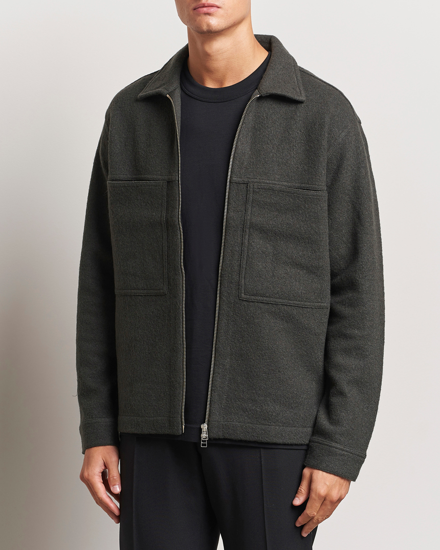Herre | Gensere | NN07 | Isak Boiled Wool Full Zip Dark Army