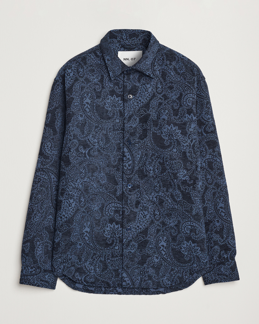 Herre | Skjorter | NN07 | Adwin Flower Overshirt Navy Blue
