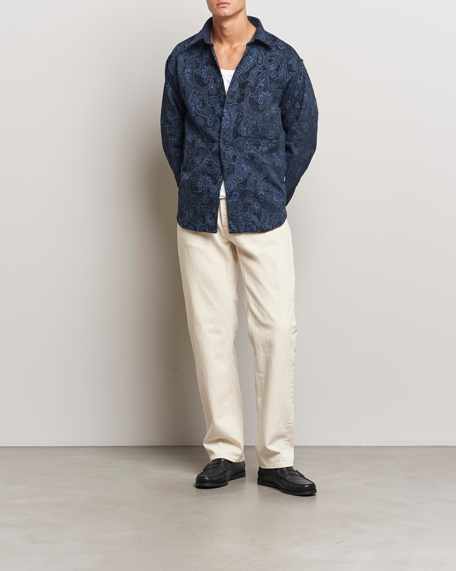 Herre | Skjorter | NN07 | Adwin Flower Overshirt Navy Blue