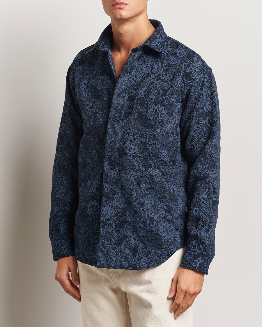 Herre | Skjorter | NN07 | Adwin Flower Overshirt Navy Blue