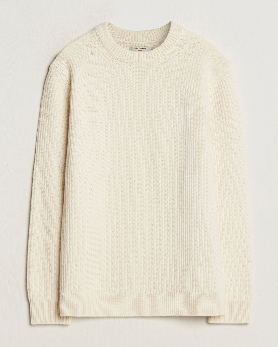 Herre | Gensere | Nudie Jeans | August Wool Rib Knitted Sweater Off White