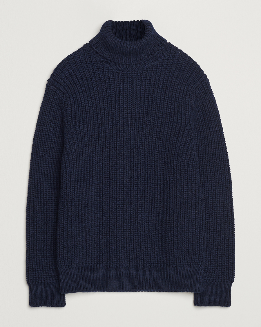 Herre | Gensere | Nudie Jeans | August Chunky Wool Knitted Rollneck Navy