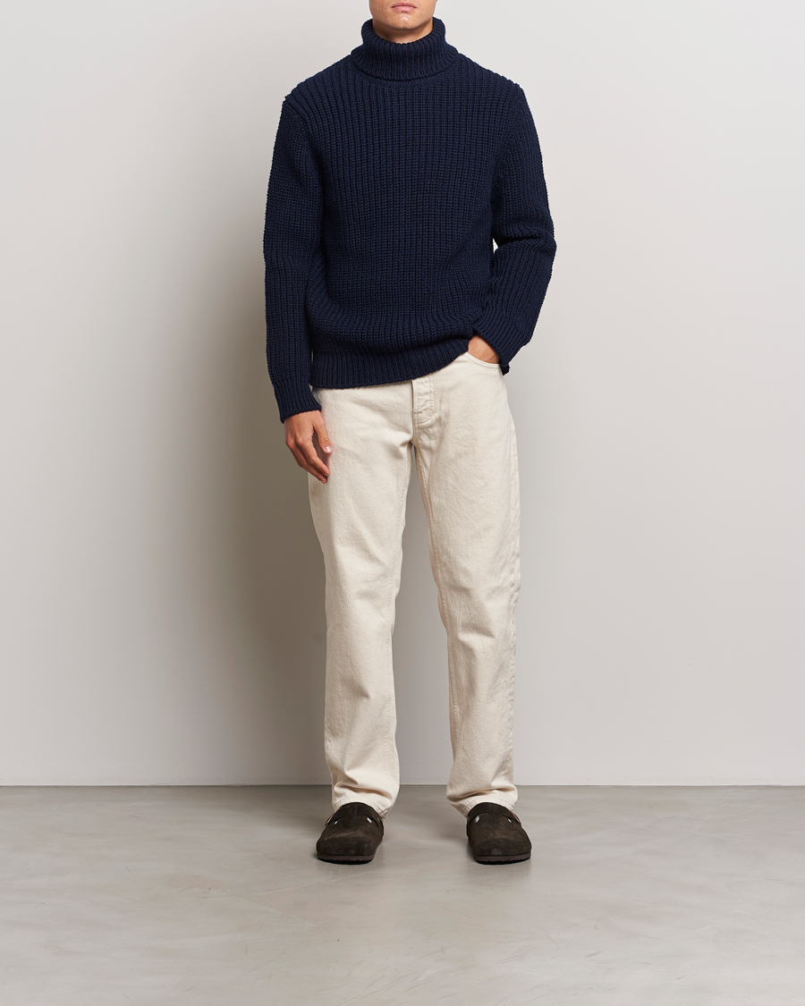 Herre | Gensere | Nudie Jeans | August Chunky Wool Knitted Rollneck Navy