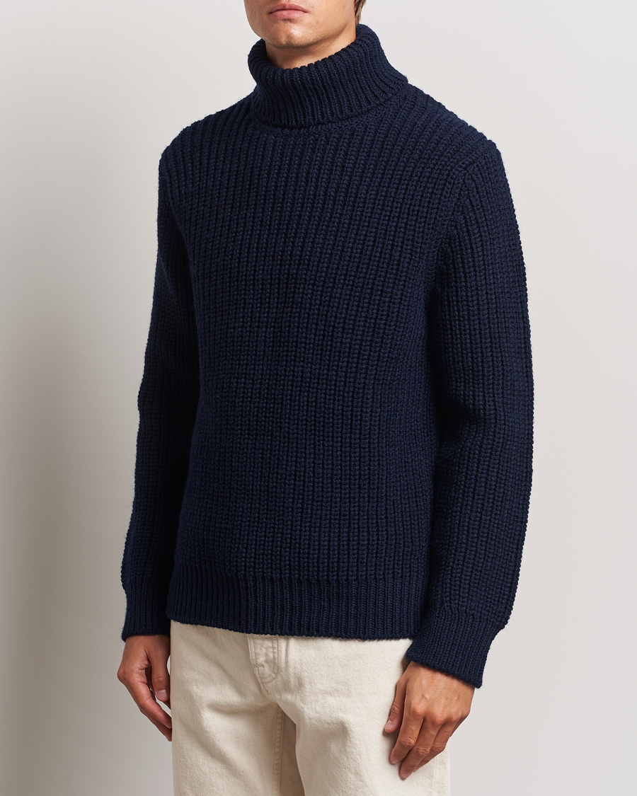Herre | Gensere | Nudie Jeans | August Chunky Wool Knitted Rollneck Navy