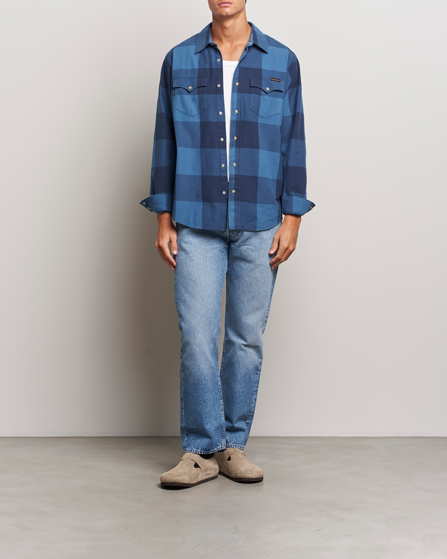 Herre | Skjorter | Nudie Jeans | George Checked Flannel Shirt Blue