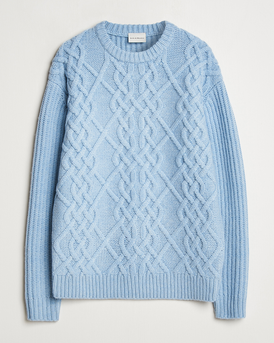 Herre | Gensere | Drôle de Monsieur | Heavy Cable Knit Pullover Light Blue