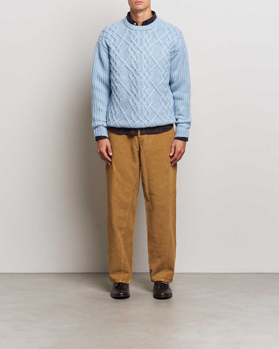 Herre | Gensere | Drôle de Monsieur | Heavy Cable Knit Pullover Light Blue