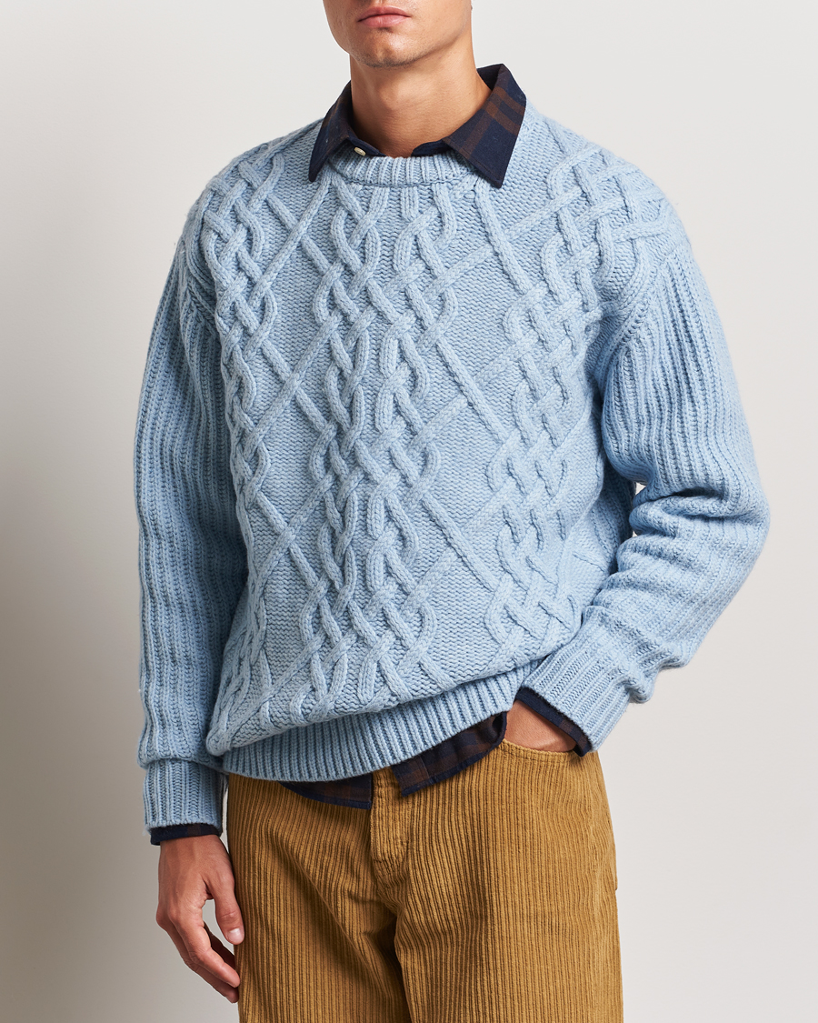 Herre | Gensere | Drôle de Monsieur | Heavy Cable Knit Pullover Light Blue