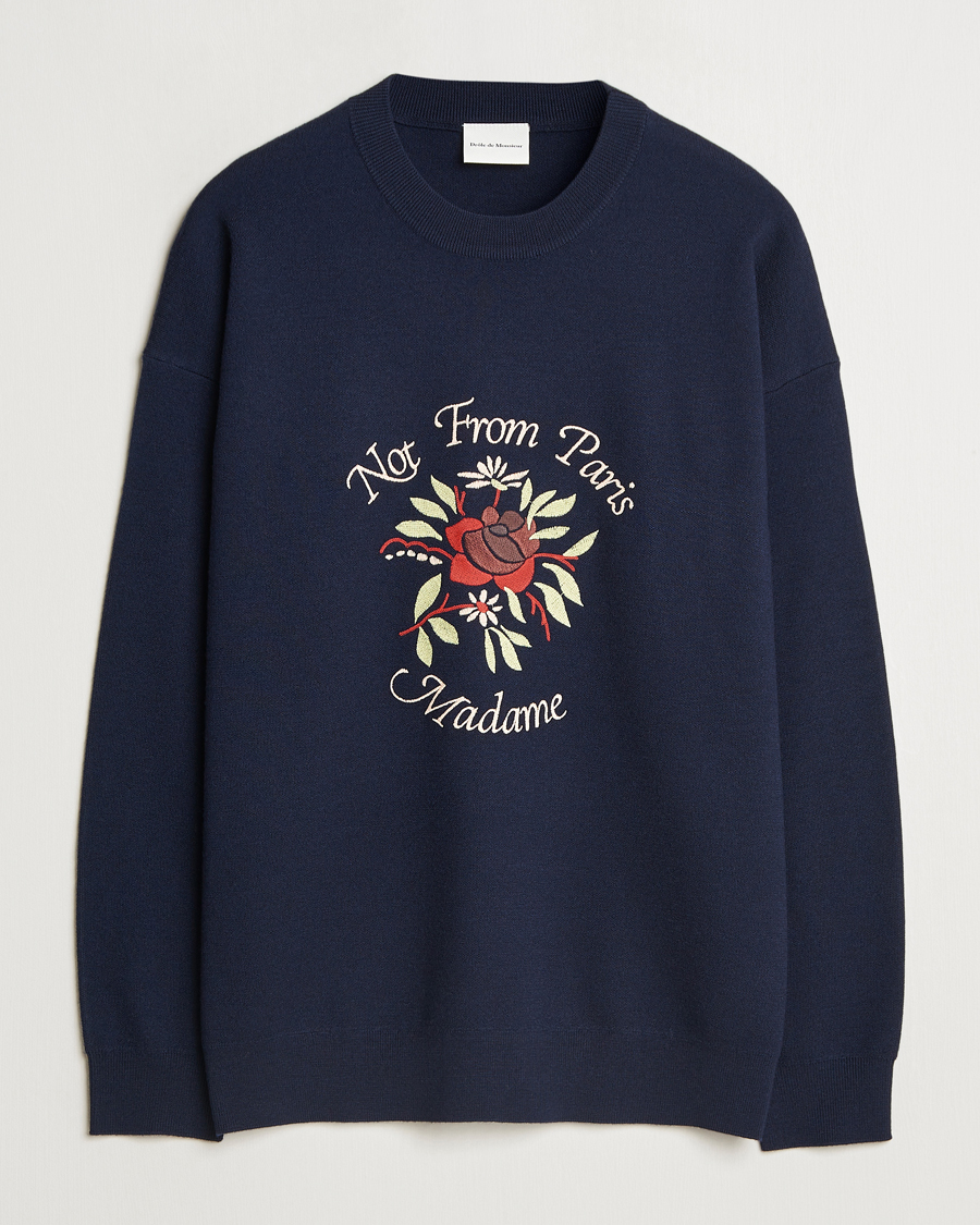 Herre | Gensere | Drôle de Monsieur | Flower Slogan Pullover Dark Navy