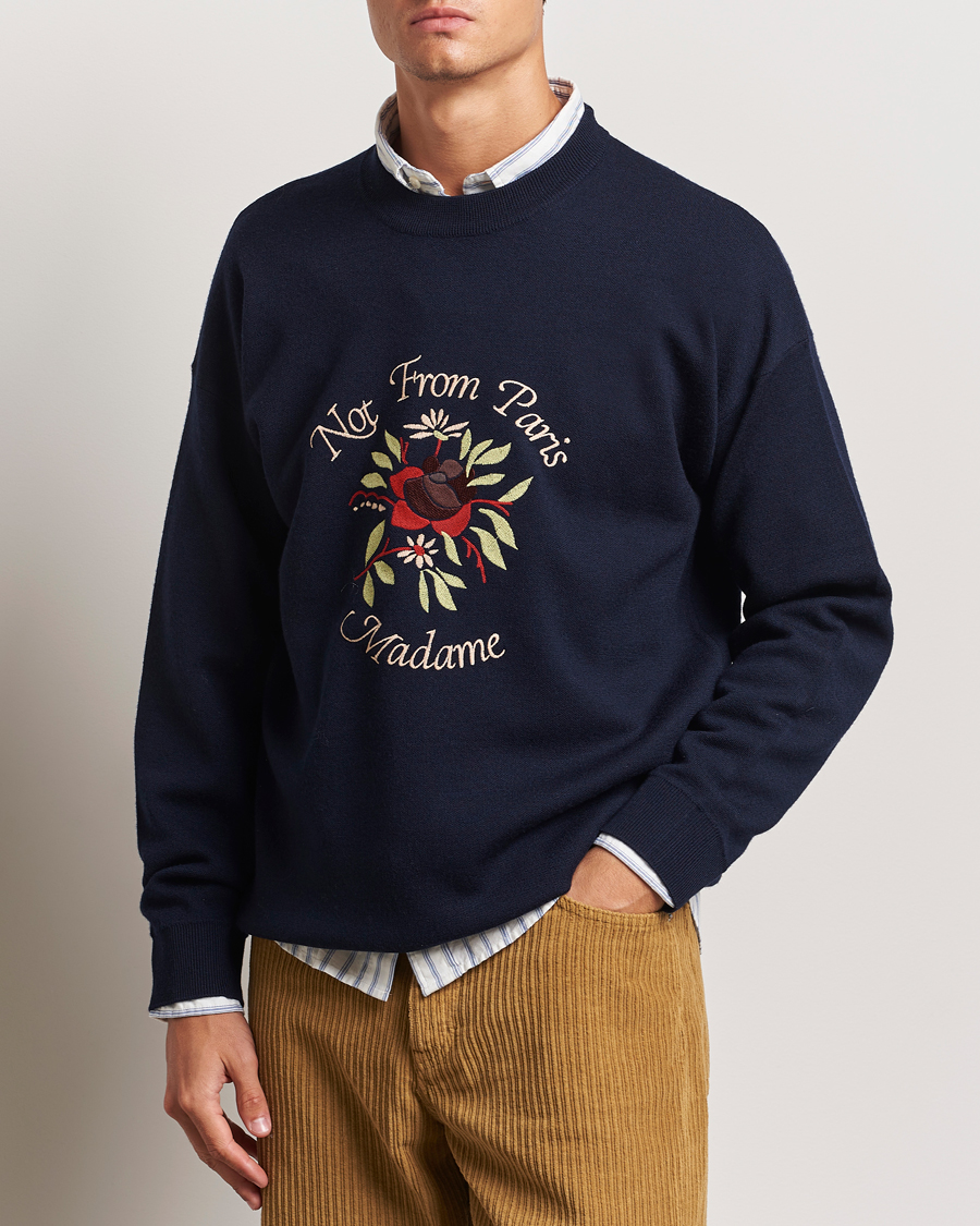 Herre | Gensere | Drôle de Monsieur | Flower Slogan Pullover Dark Navy