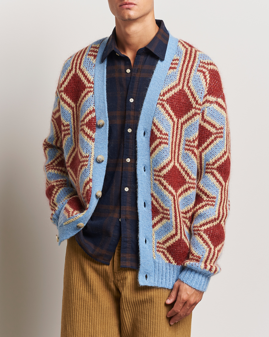 Herre | Gensere | Drôle de Monsieur | Geometric Mohair Cardigan Red/Blue