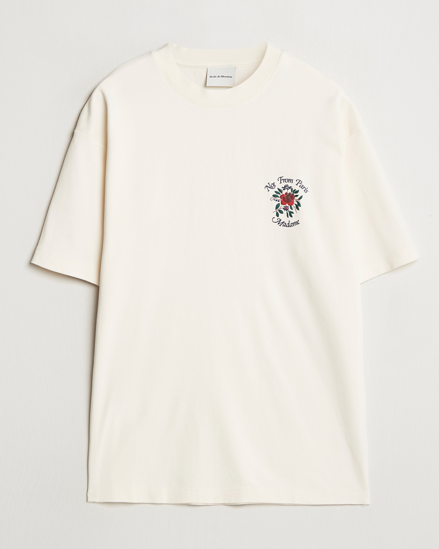 Herre | T-Shirts | Drôle de Monsieur | Flower Slogan T-Shirt Cream