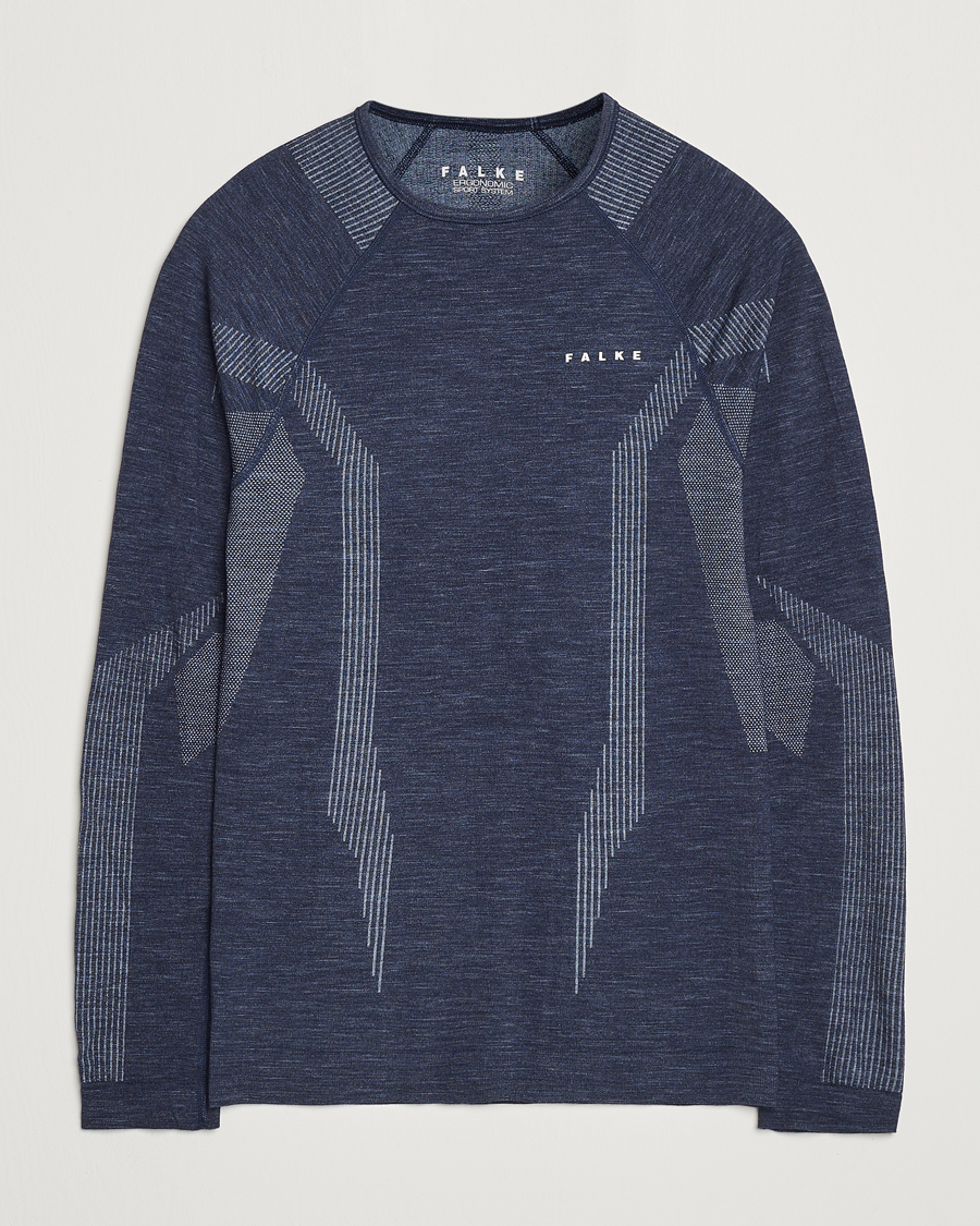Herre | T-Shirts | Falke Sport | Long Sleeve Wool Tech Shirt Space Blue