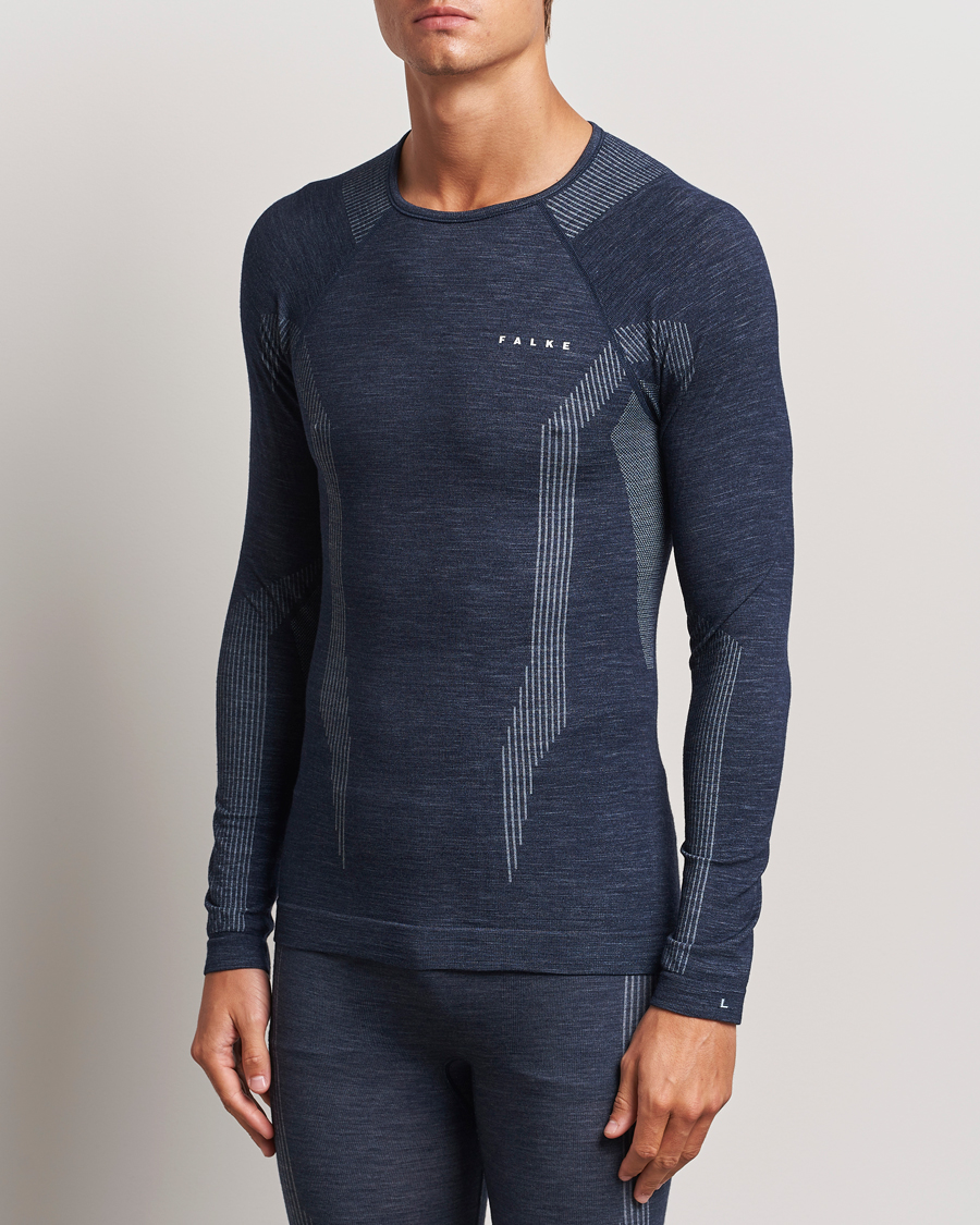 Herre | T-Shirts | Falke Sport | Long Sleeve Wool Tech Shirt Space Blue