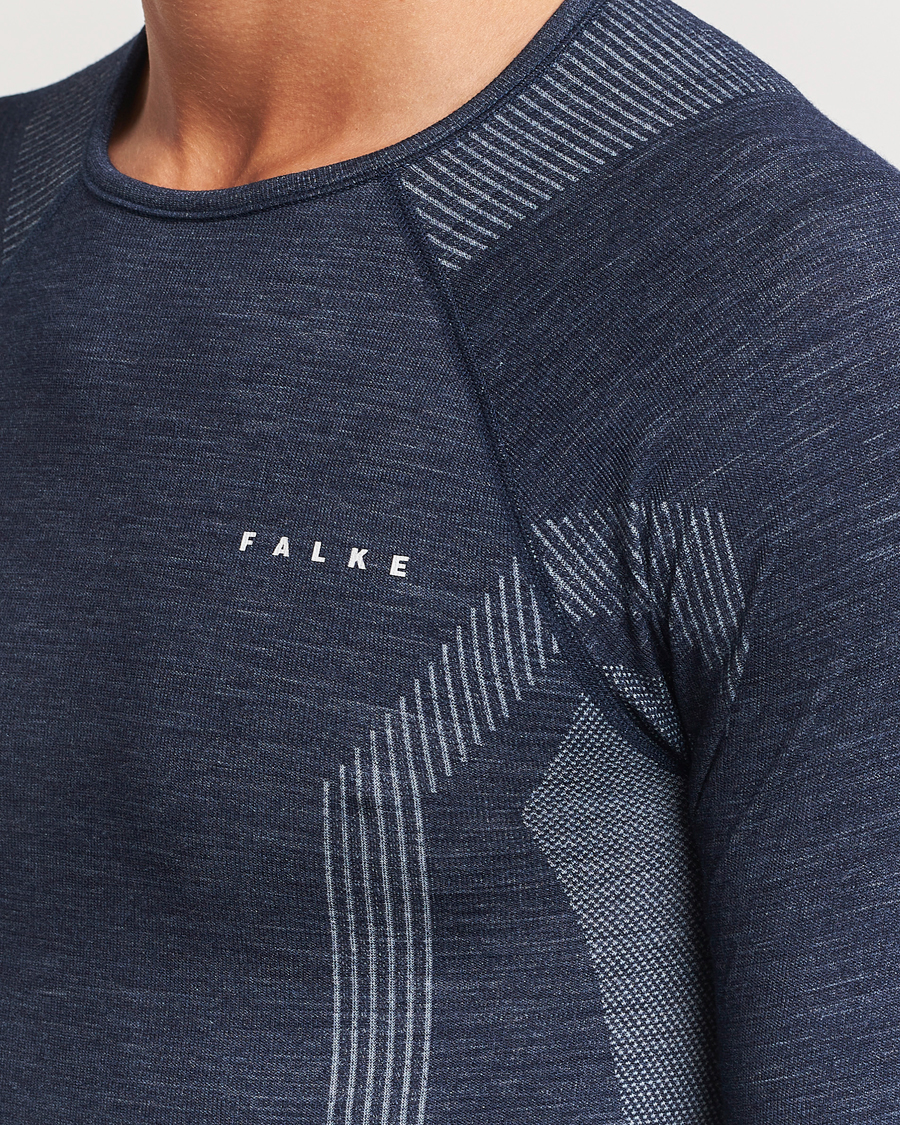 Herre | T-Shirts | Falke Sport | Long Sleeve Wool Tech Shirt Space Blue
