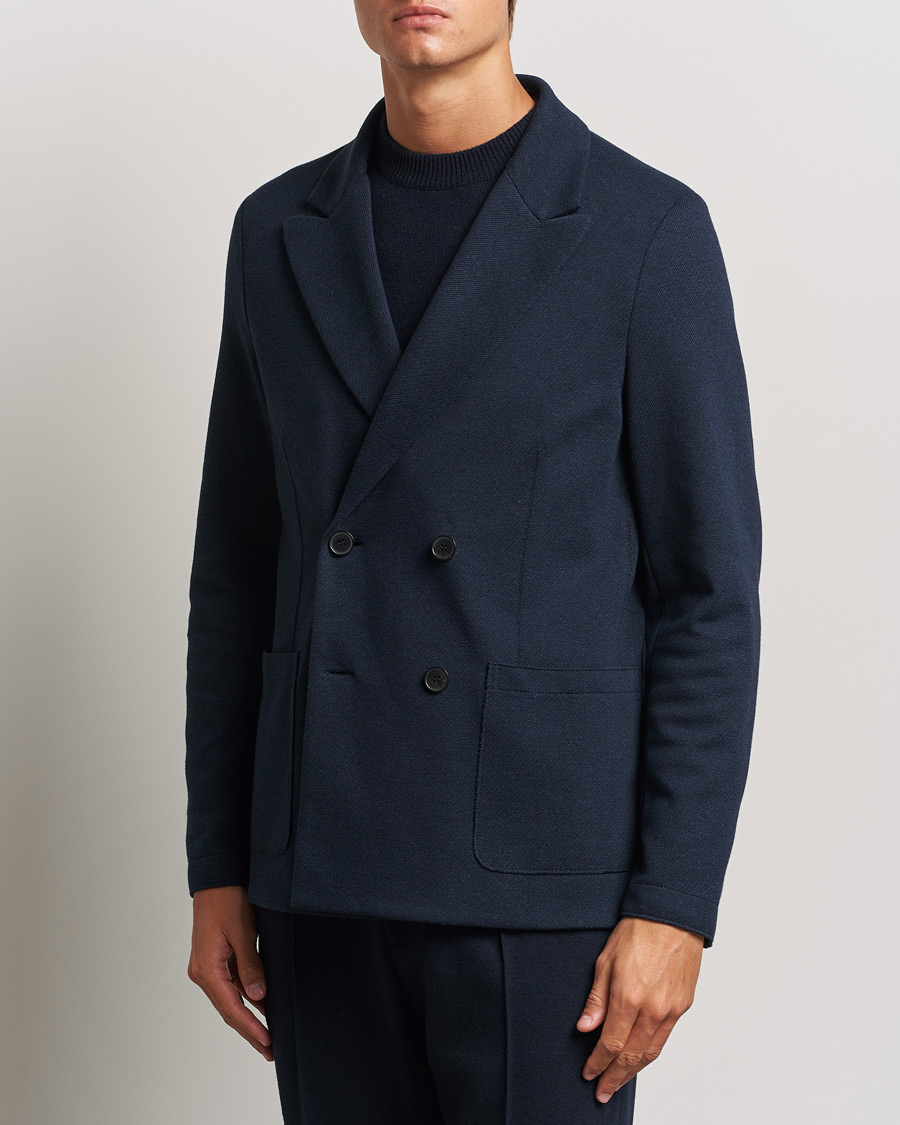 Herre | Dressjakker | Harris Wharf London | Double Breasted Peak Lapel Jersey Blazer Navy Twill