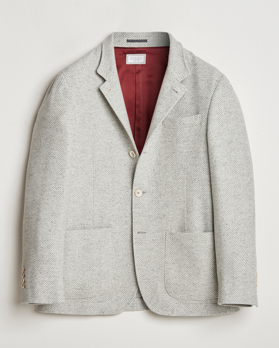 Herre | Jakker | Brunello Cucinelli | Cashmere Herringbone City Jacket Pearl Grey